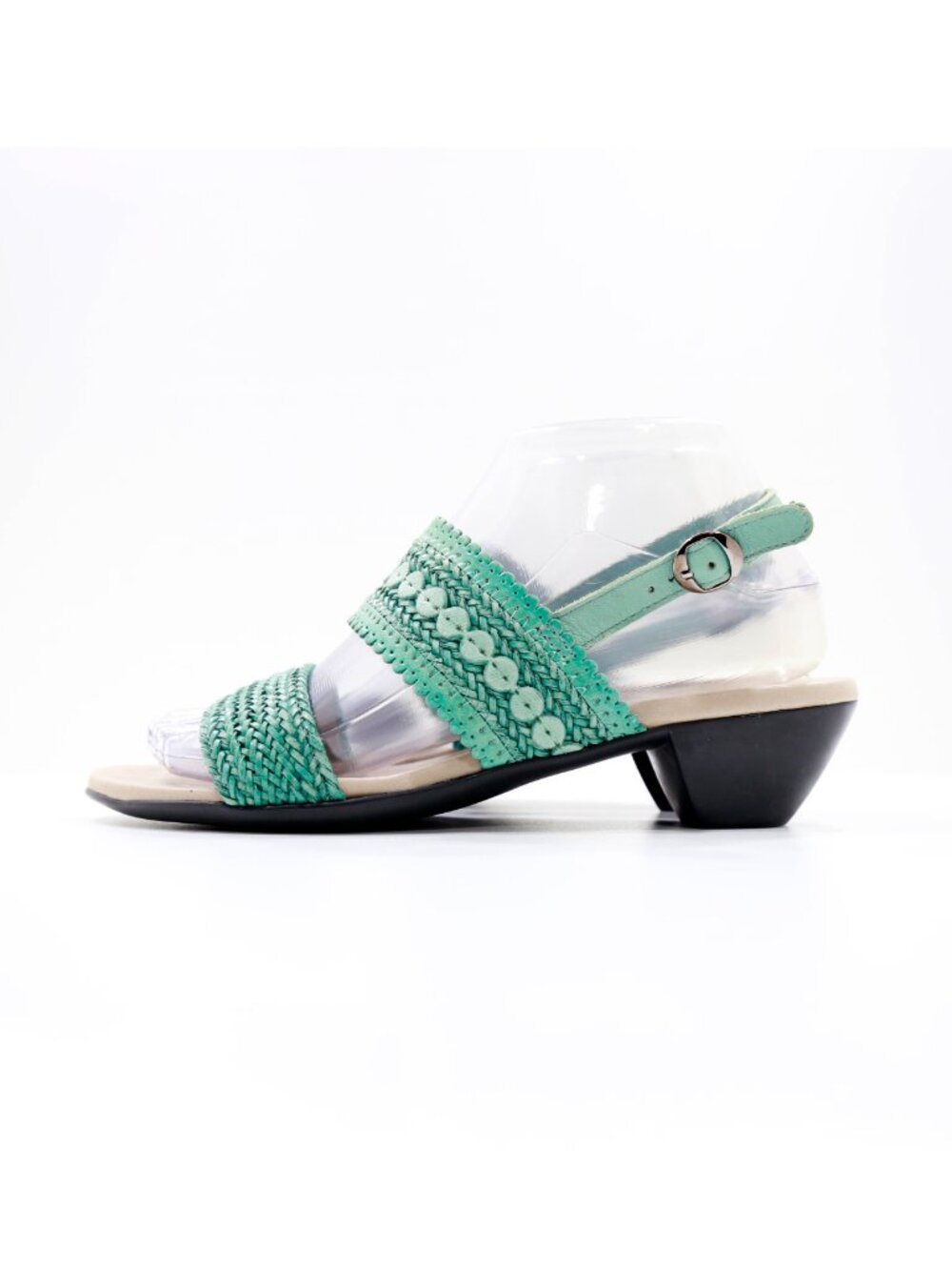 Munro Murocco Green Leather Lightweight 1.5" Block Heel Slingback Sandals - 7.5